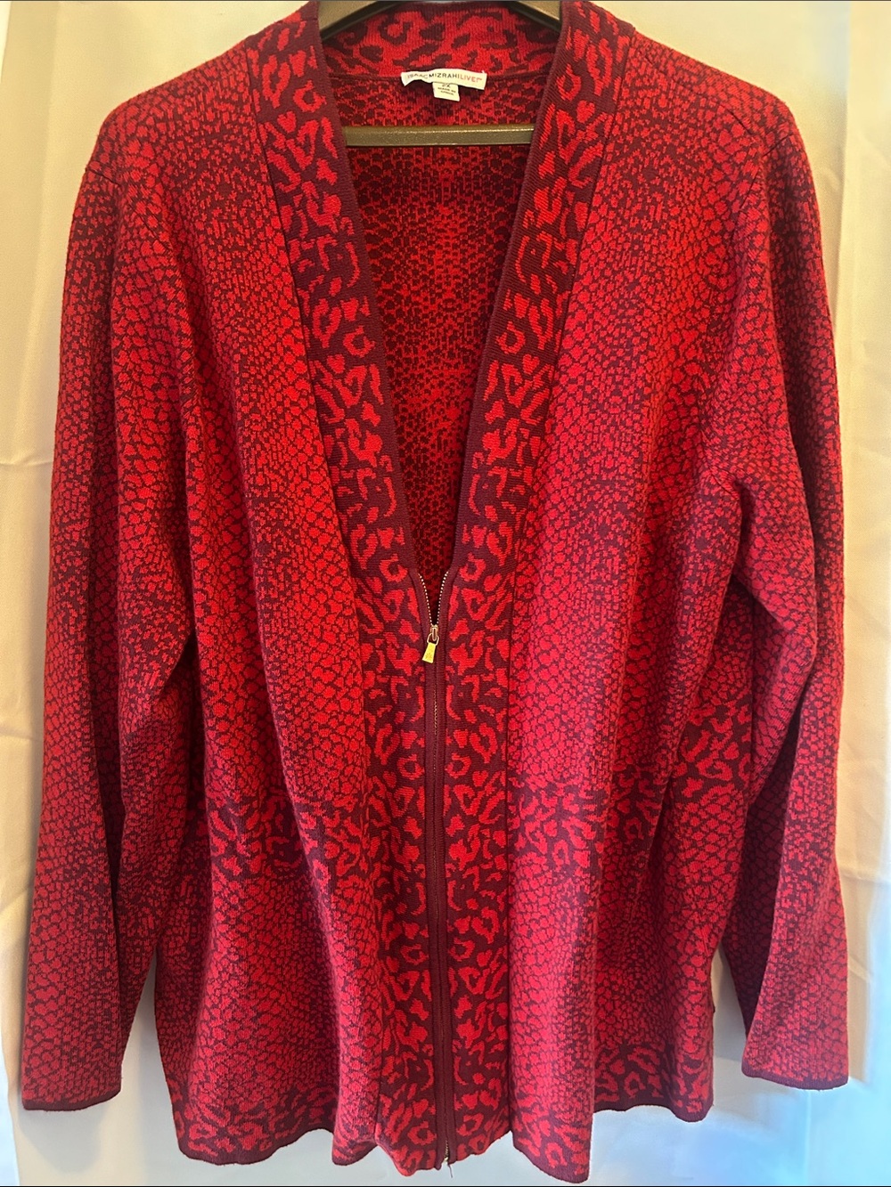 Isaac Mizrahi Red Animal Print Zip-Front Jacket